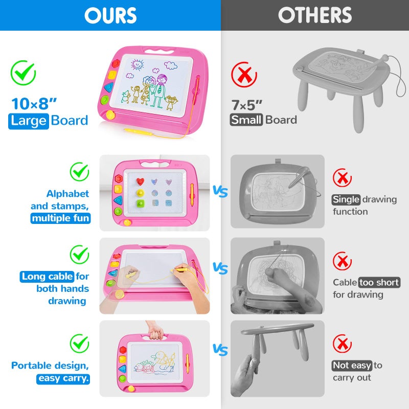 SGILE Large Magnetic Drawing Board for Kids, Toddlers Toys for 1 2 3 4 Year Old, Etch & Sketch Pad with 4 Stamps, Learning and Educational Toys for Boys Girls Gift, 16 Ã—13 in (42 x 32 CM), Pink - Image 2